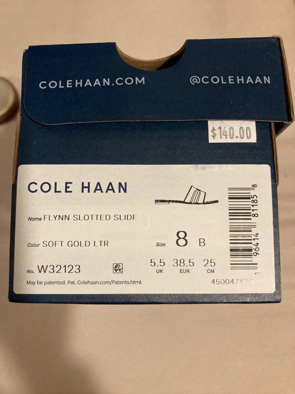 Cole Haan Flynn Slotted Slide Sandals 8 • Soft Gold Leather Slip-On NEW! - Picture 7 of 7